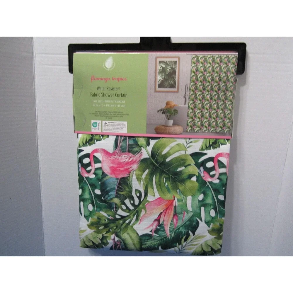 NEW Tropical Flamingo Shower Curtain Florida Fabric Island Hawaii